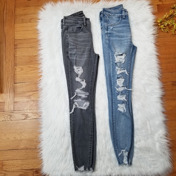 American Eagle Outfitters Denim - AMERICAN EAGLE BUNDLE 2 Jeans Super HI-RISE JEGGING Ripped SIZE 2 Regular.